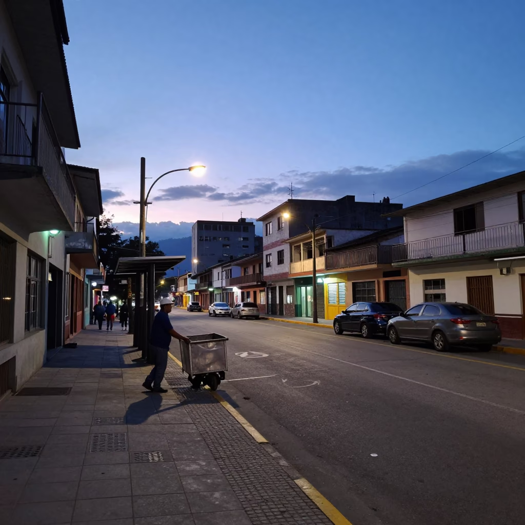 Early Morning Street Scene in Medellin Colombia Before Dawn with Urban Architecture in in Medellin, Colombia