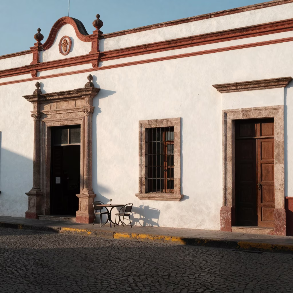 Early Morning Street Scene in Merida Mexico with Glass Tumblers and Ashtray in in Merida, Mexico