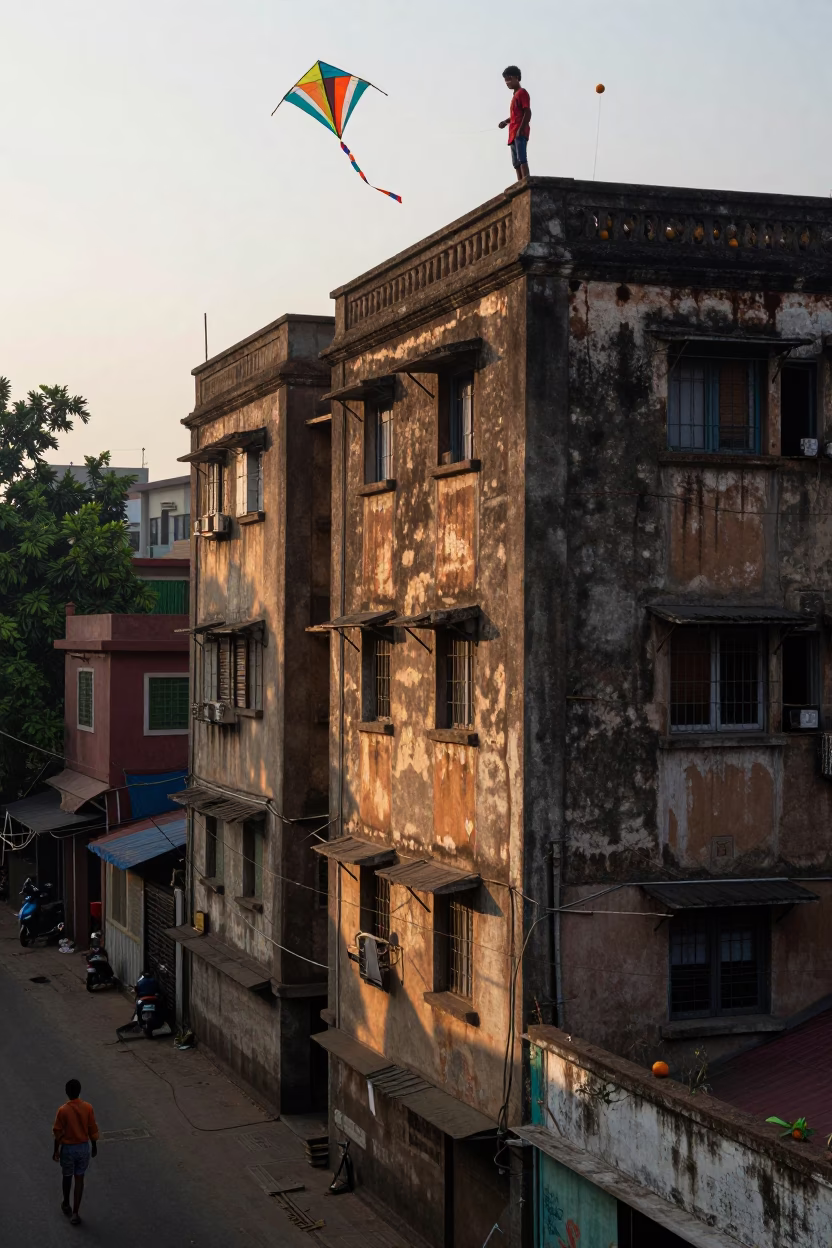 Early Morning Street Scene in Mumbai India with Kites and Oranges in in Mumbai, India
