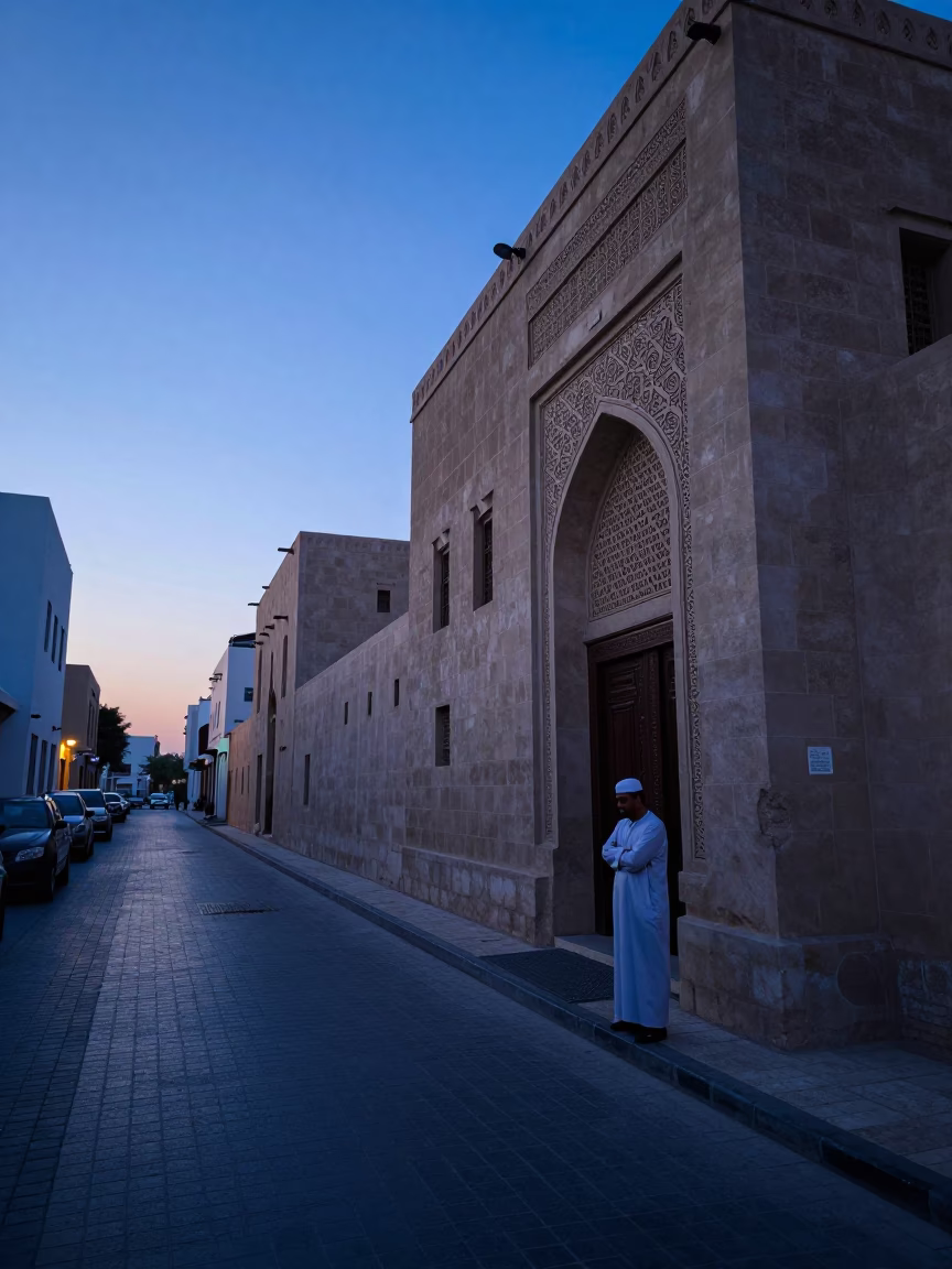 Early Morning Street Scene in Muscat Oman Before Sunrise in in Muscat, Oman