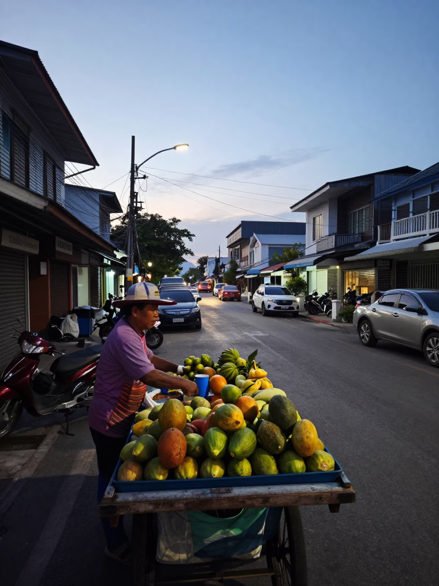 Early Morning Street Scene in Phuket Thailand Before Dawn in in Phuket, Thailand