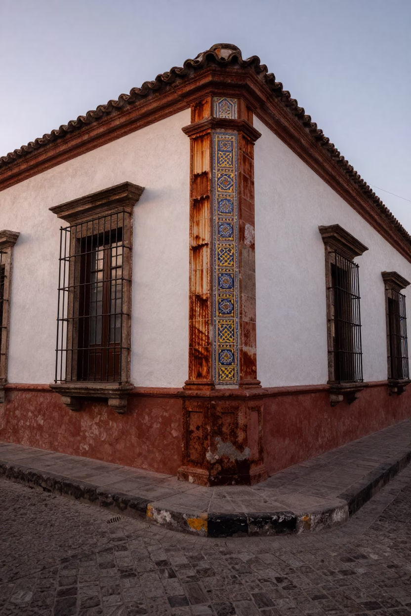Early Morning Street Scene in Quito Ecuador with Rusty Tiles and Twine in in Quito, Ecuador
