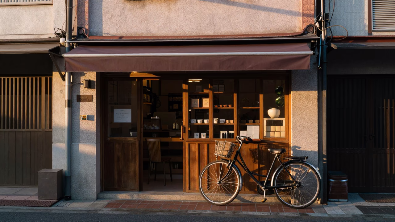 Early Morning Street Scene in Tainan Taiwan with Bicycle and Bakery in in Tainan, Taiwan