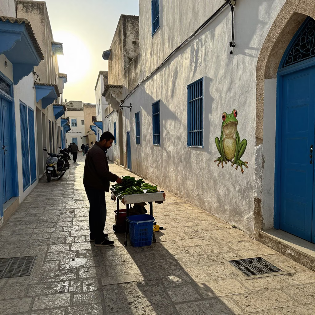 Early Morning Street Scene in Tunis Tunisia with Local Vendor and Vintage Details in in Tunis, Tunisia