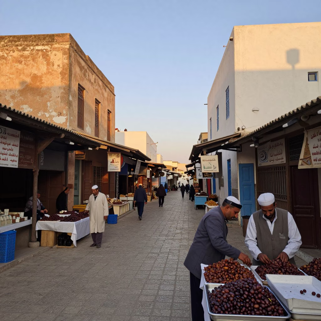 Early Morning Street Scene in Tunis Tunisia with Traditional Souk Elements in in Tunis, Tunisia