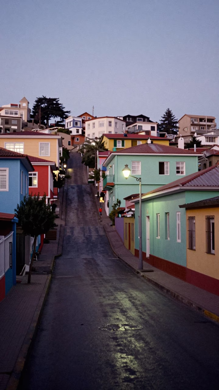 Early Morning Street Scene in Valparaiso Chile Before Dawn in in Valparaiso, Chile