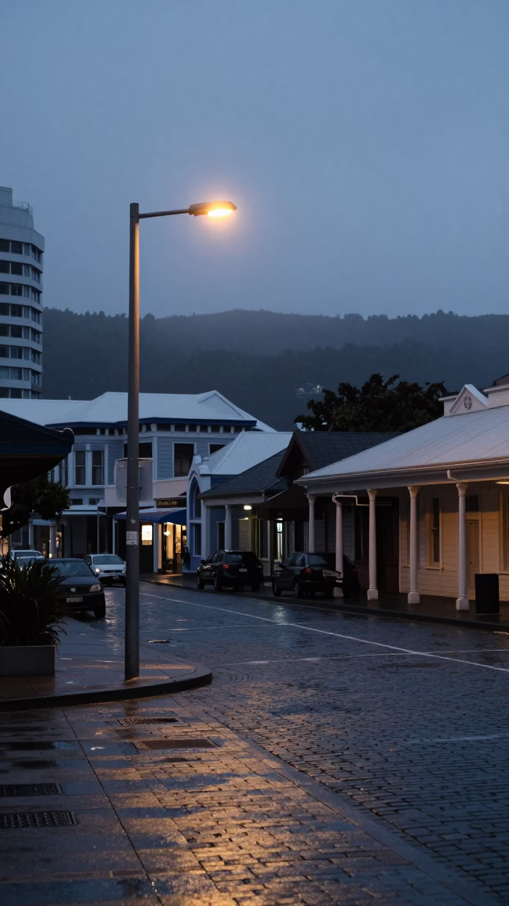 Early Morning Street Scene in Wellington New Zealand Before Dawn in in Wellington, New Zealand