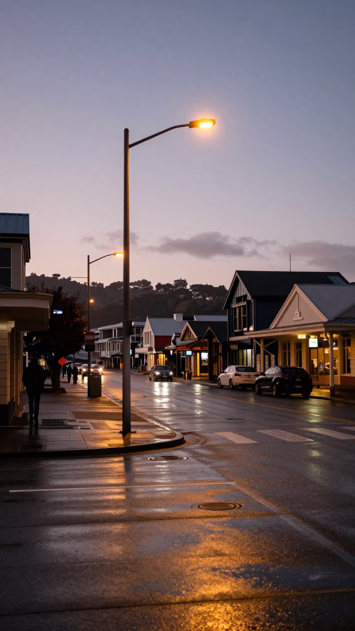 Early Morning Street Scene in Wellington New Zealand Before Sunrise in in Wellington, New Zealand