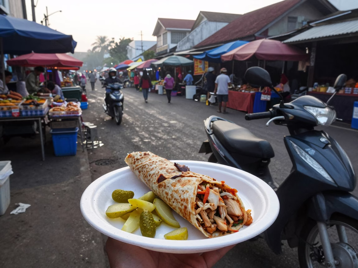 Early Morning Street Scene in Yogyakarta Indonesia with Local Market Activity in in Yogyakarta, Indonesia