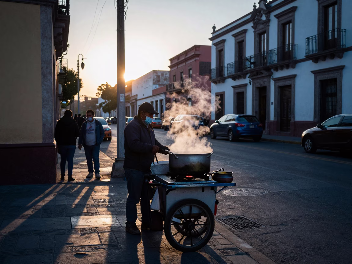 Early Morning Street Vendor Activity in Guadalajara Mexico Before Sunrise in in Guadalajara, Mexico