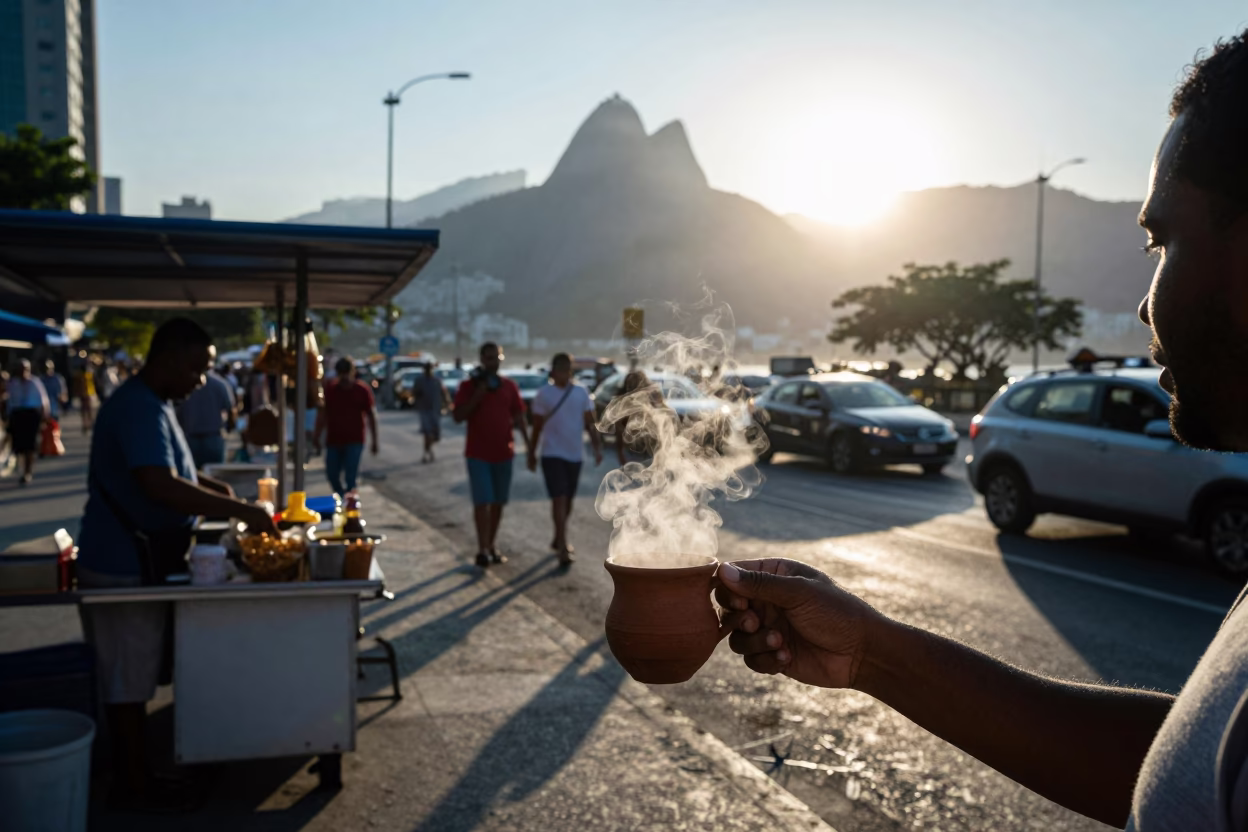 Early Morning Street Vendor Scene in Rio de Janeiro Brazil Before Sunrise in in Rio de Janeiro, Brazil