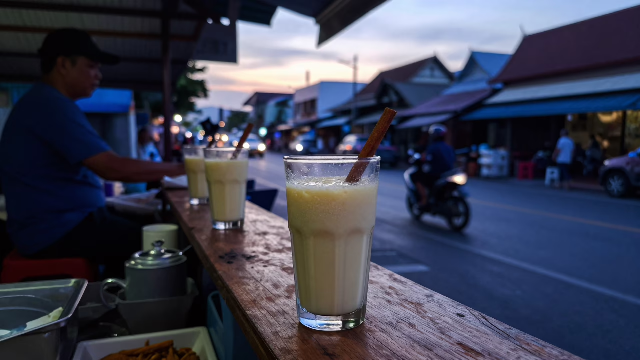 Early Morning Street Vendor Selling Horchata in Phuket Thailand Before Sunrise in in Phuket, Thailand