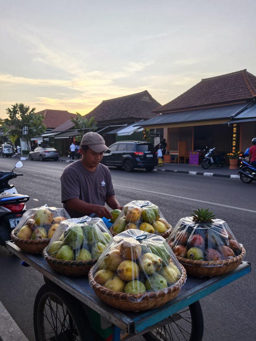 Early Morning Street Vendor Stall in Denpasar Bali Indonesia Before Sunrise in in Denpasar, Indonesia