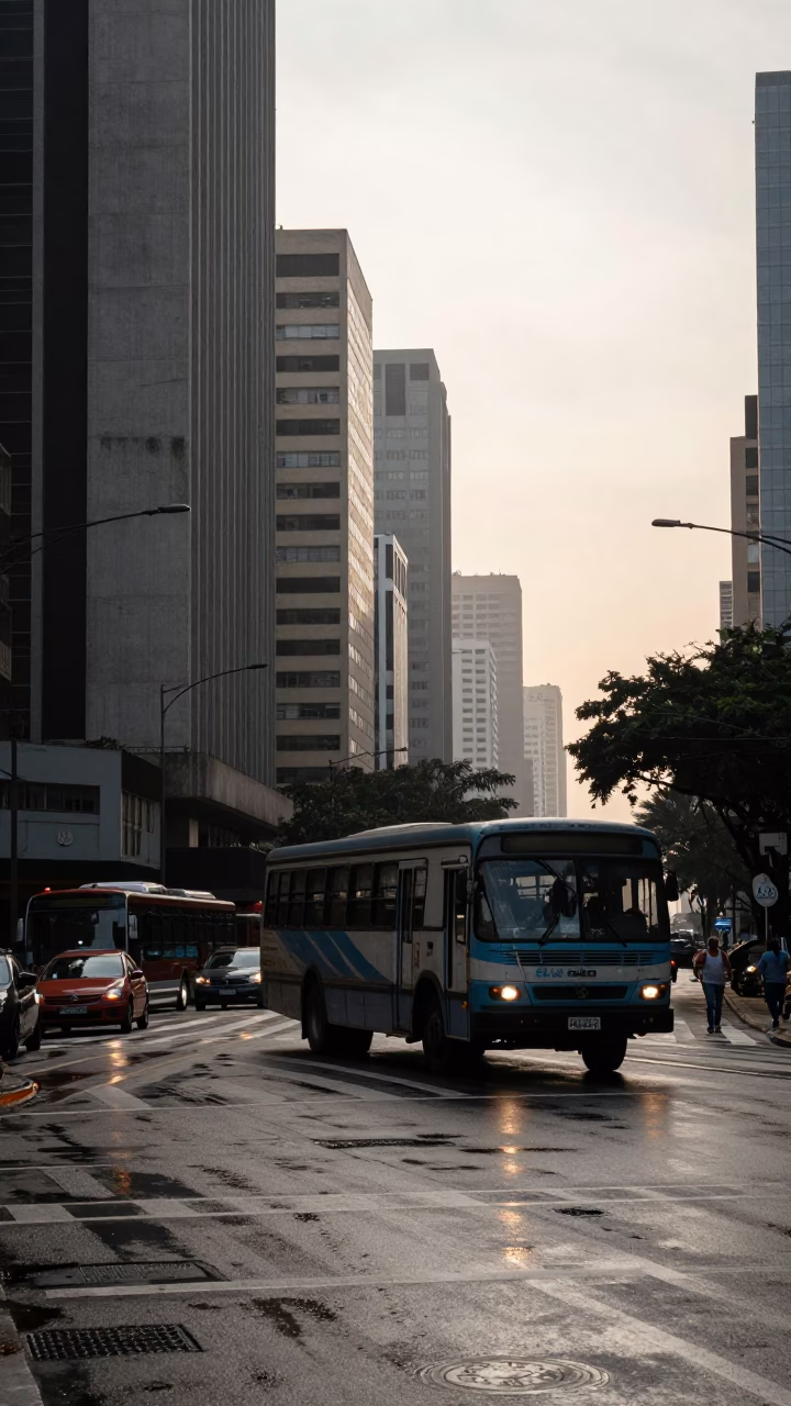 Early Morning Street View of São Paulo Brazil With Concrete Architecture and Pedestrians in in São Paulo, Brazil