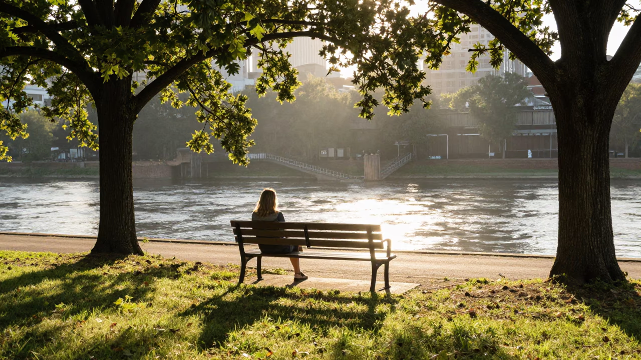 Early Morning Sunlight and Shadows on a Nashville Tennessee Bench with Local Detail in in Nashville, Tennessee, United States
