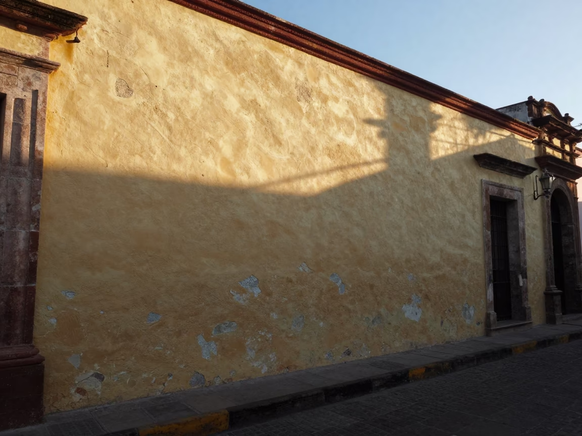 Early Morning Sunlight and Weathered Tiles in Oaxaca Mexico Street Scene in in Oaxaca, Mexico