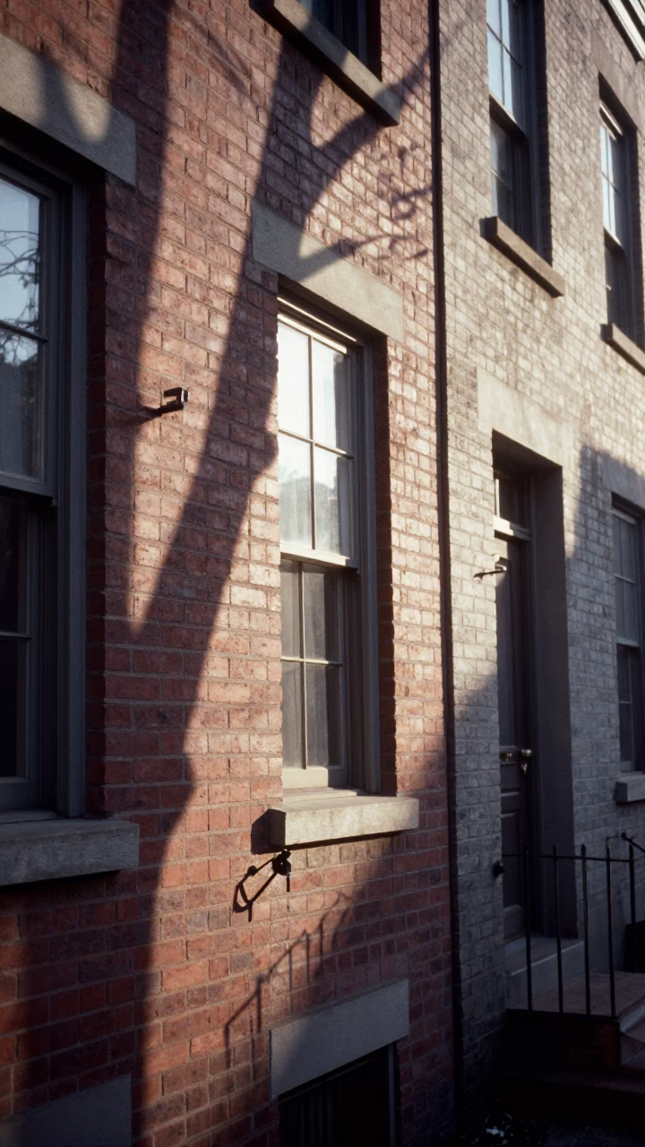 Early Morning Sunlight and Wicker Shadows on a Philadelphia Row Home Window in in Philadelphia, Pennsylvania, United States