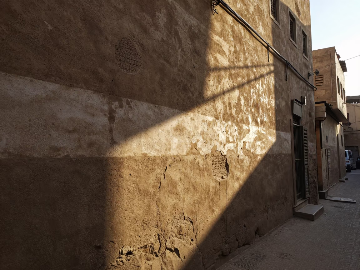 Early Morning Sunlight Striking Plaster Wall in Cairo Egypt Street Scene in in Cairo, Egypt