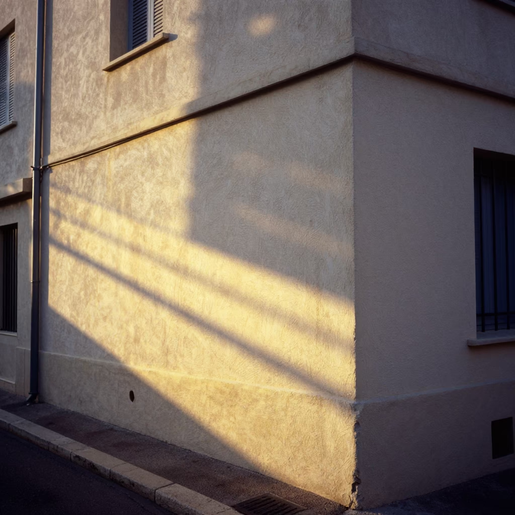 Early Morning Sunlight Stripes on Plaster Wall in Marseille France Neighborhood in in Marseille, France