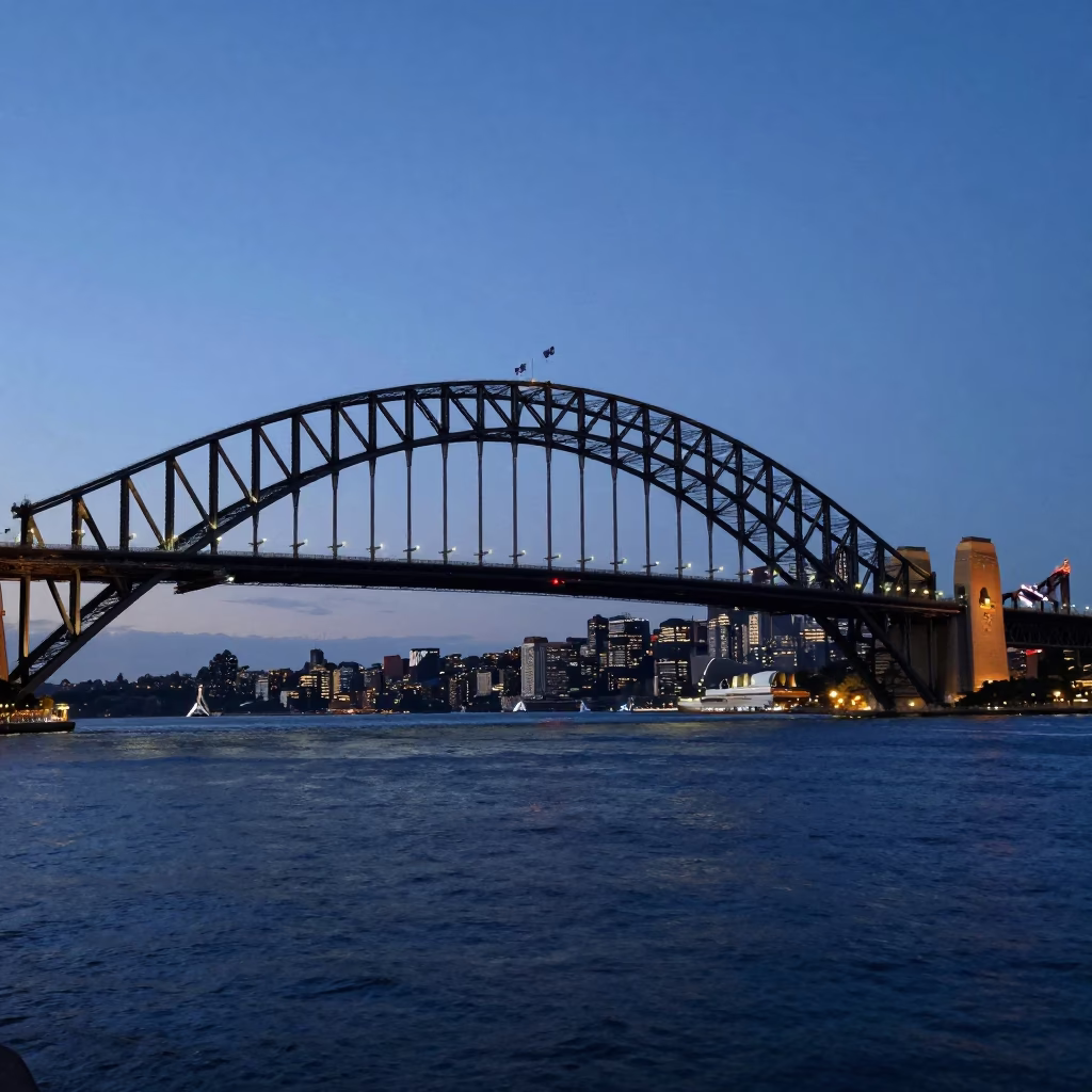 Early Morning Sydney Harbour Bridge and Circular Quay Before Dawn in in Sydney, New South Wales, Australia