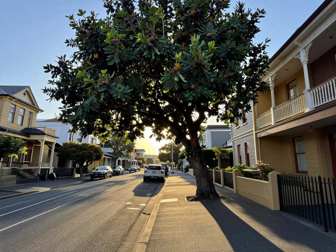Early Morning Sydney Street Scene with Fig Tree and Urban Details in in Sydney, New South Wales, Australia