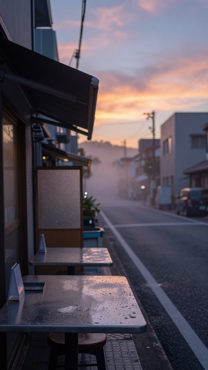 Early Morning Tokyo Street Scene with Condensation and Morning Glory Clouds in in Tokyo, Japan