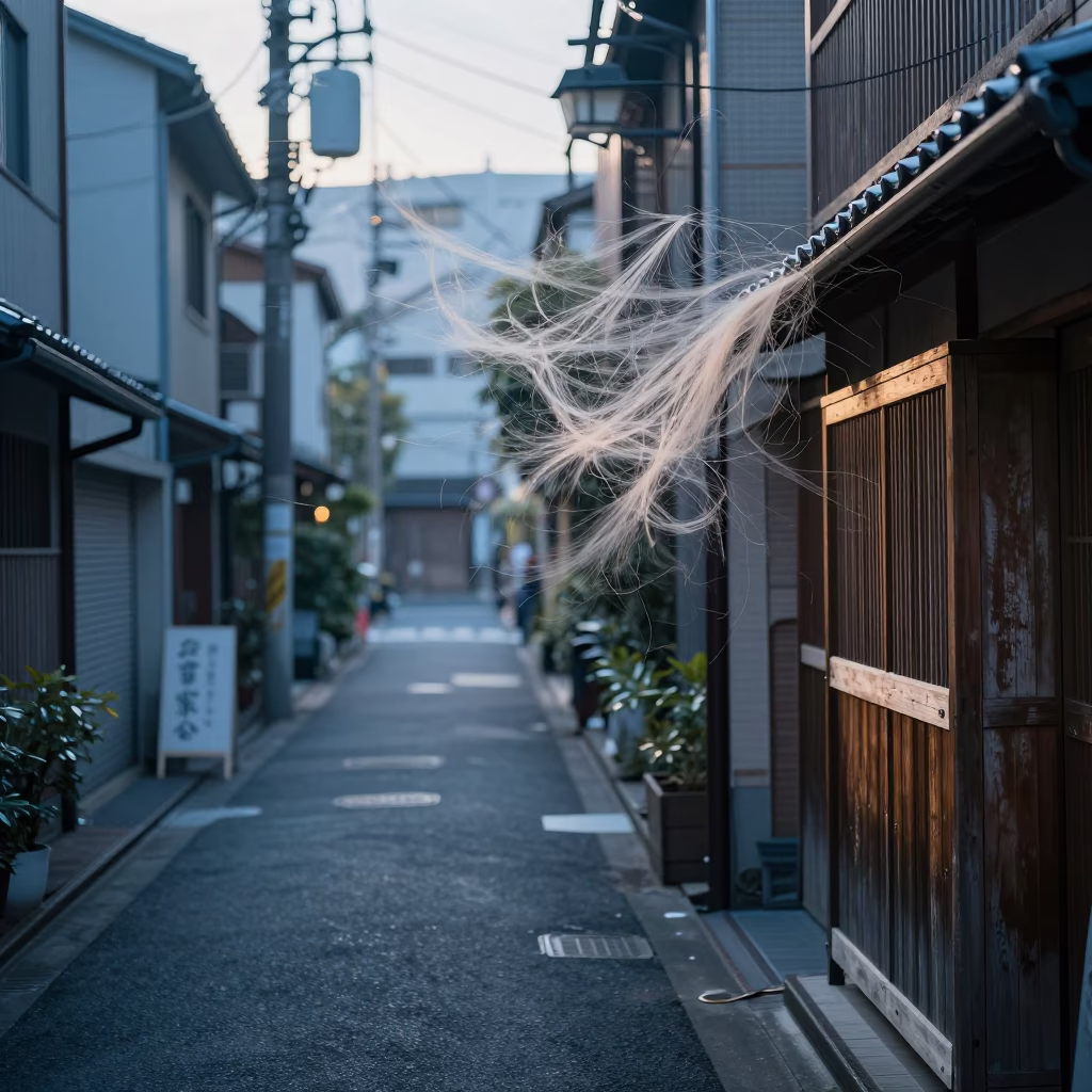 Early Morning Tokyo Street Scene with Handmade Paper and Bamboo Screens in in Tokyo, Japan