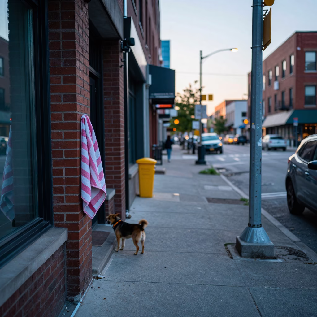Early Morning Toronto Street Scene with Striped Towel and Latch Details in in Toronto, Ontario, Canada