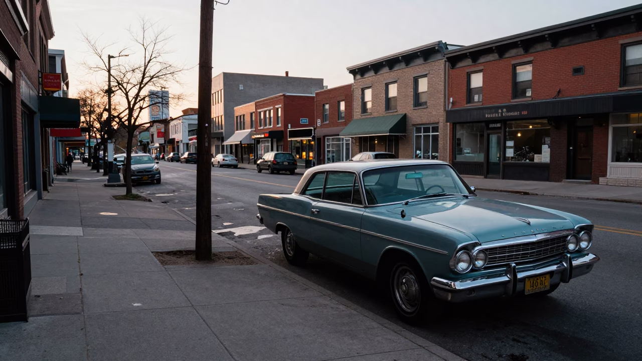 Early Morning Toronto Street Scene with Vintage 1960s Elements and Local Atmosphere in in Toronto, Ontario, Canada