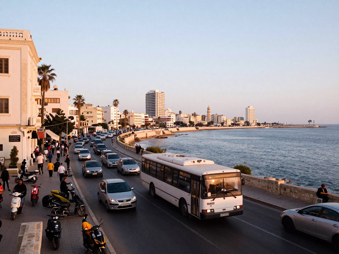 Early morning traffic and historic architecture in Alexandria Egypt in in Alexandria, Egypt