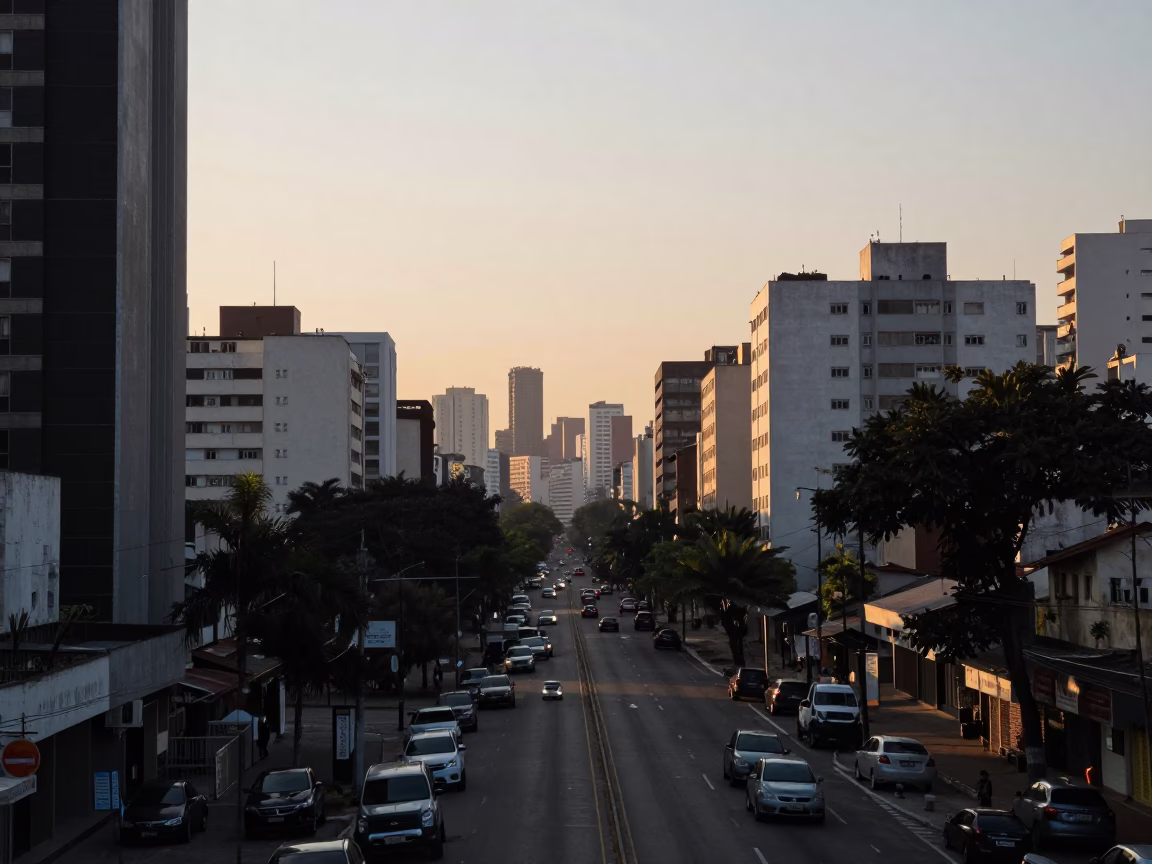 Early Morning Urban Street Scene in São Paulo Brazil with Wrench and Ladle in in São Paulo, Brazil