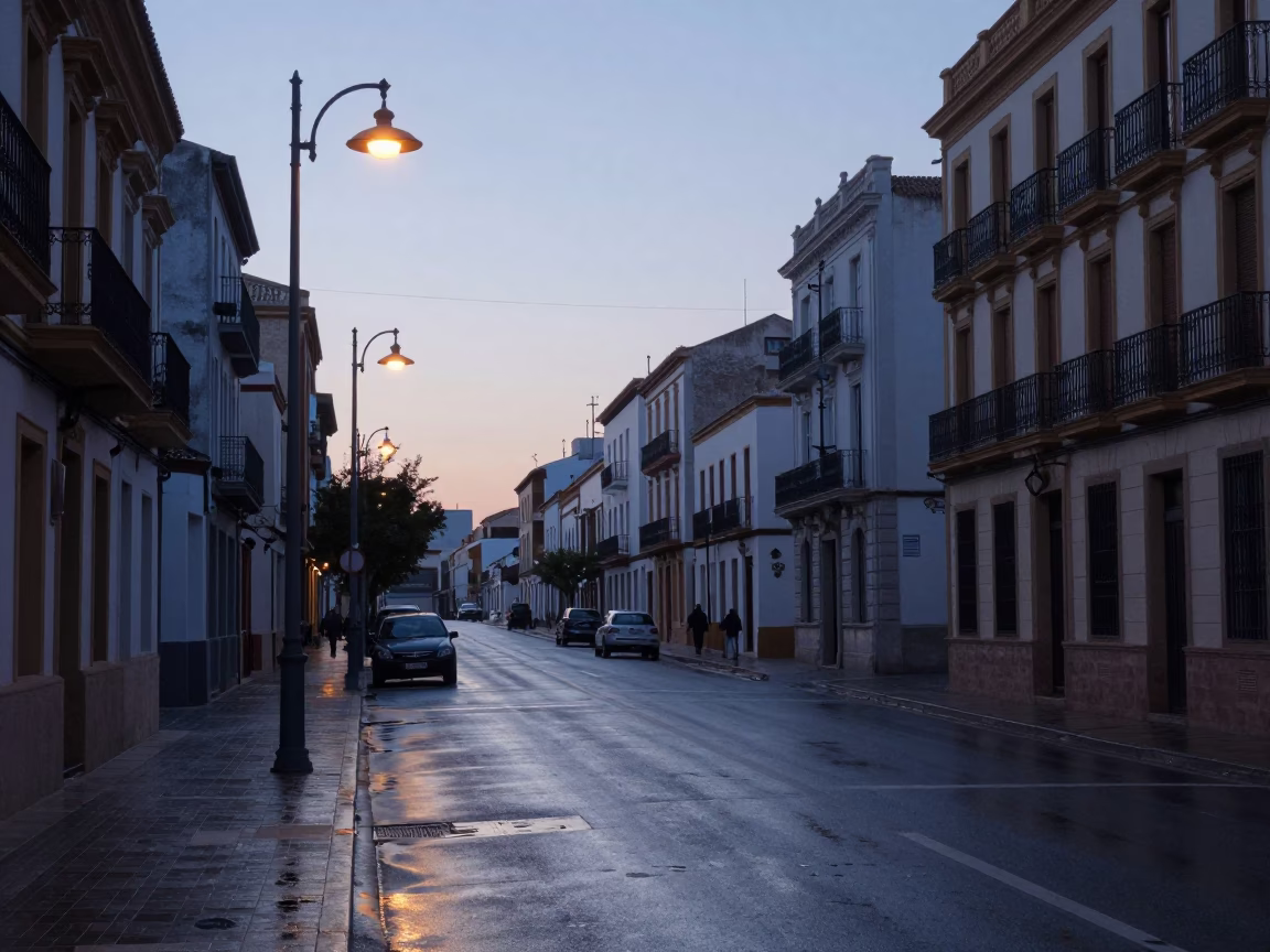 Early Morning Valencia Spain Street Scene Before Sunrise with Local Market Details in in Valencia, Spain