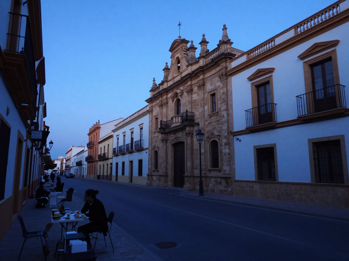 Early Morning Valencia Street Scene with Local Breakfast and Table Lamps in in Valencia, Spain
