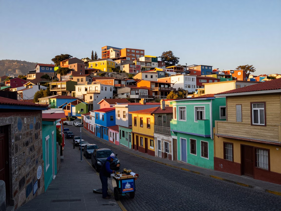 Early Morning Valparaiso Chile Colorful Hillside Streets with Ceramics and Local Life in in Valparaiso, Chile