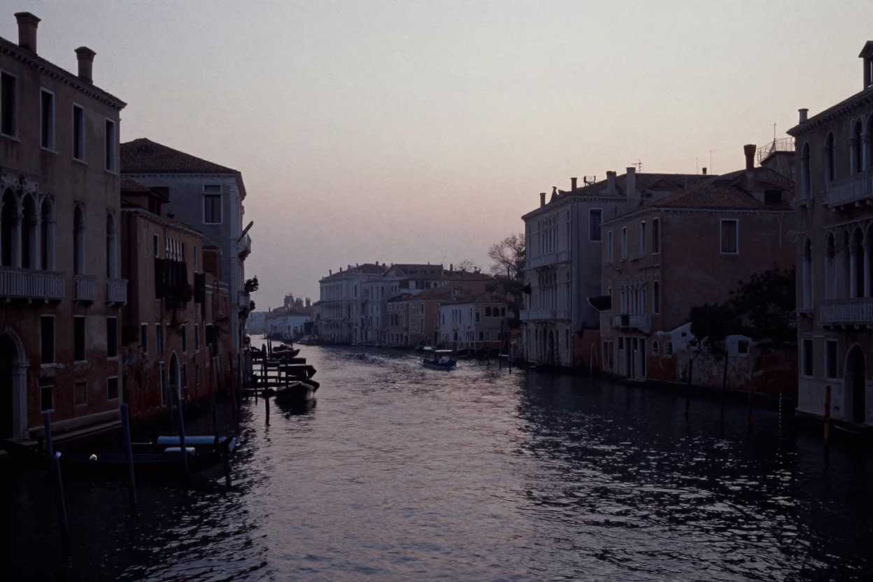 Early Morning Venice Canals Before Dawn Quiet Waterway Scene in in Venice, Italy