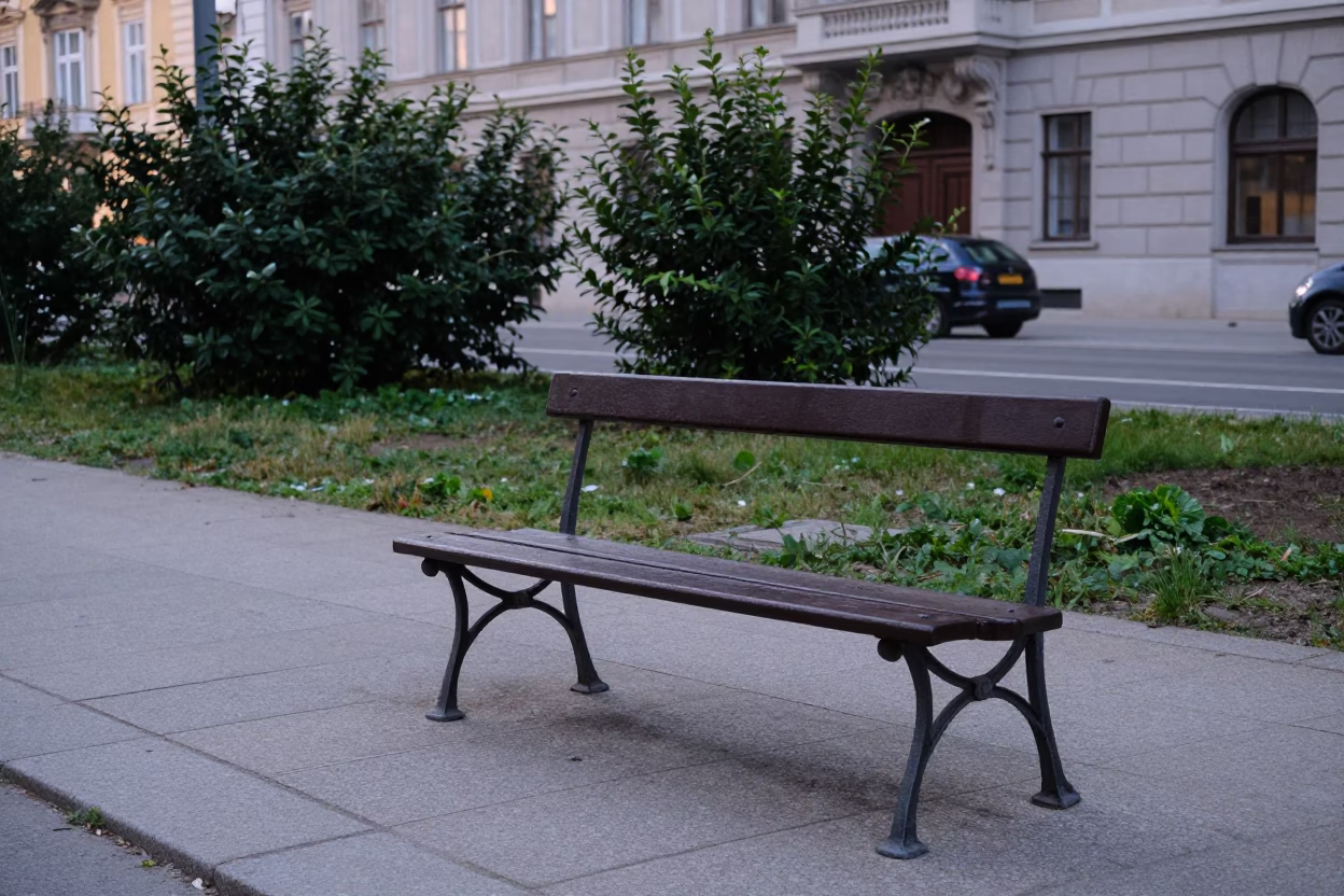 Early Morning Vienna Austria Street Scene with Garden Benches and Architectural Details in in Vienna, Austria