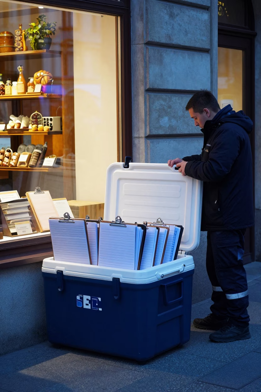 Early Morning Vienna Street Scene with Cold Chain Logistics and Local Commerce in in Vienna, Austria