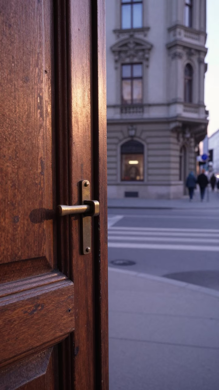 Early Morning Vienna Street Scene with Door Latch and Urban Details in in Vienna, Austria