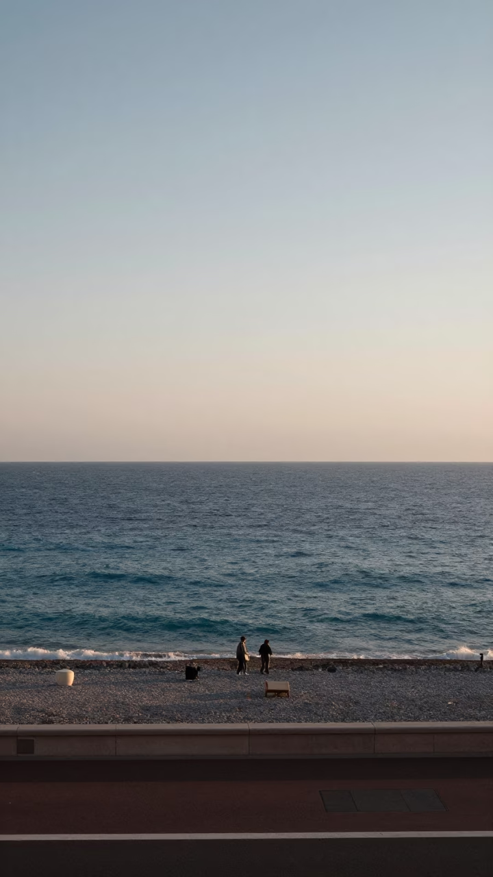 Early Morning View of Nice France Promenade des Anglais Coastline Before Sunrise in in Nice, France