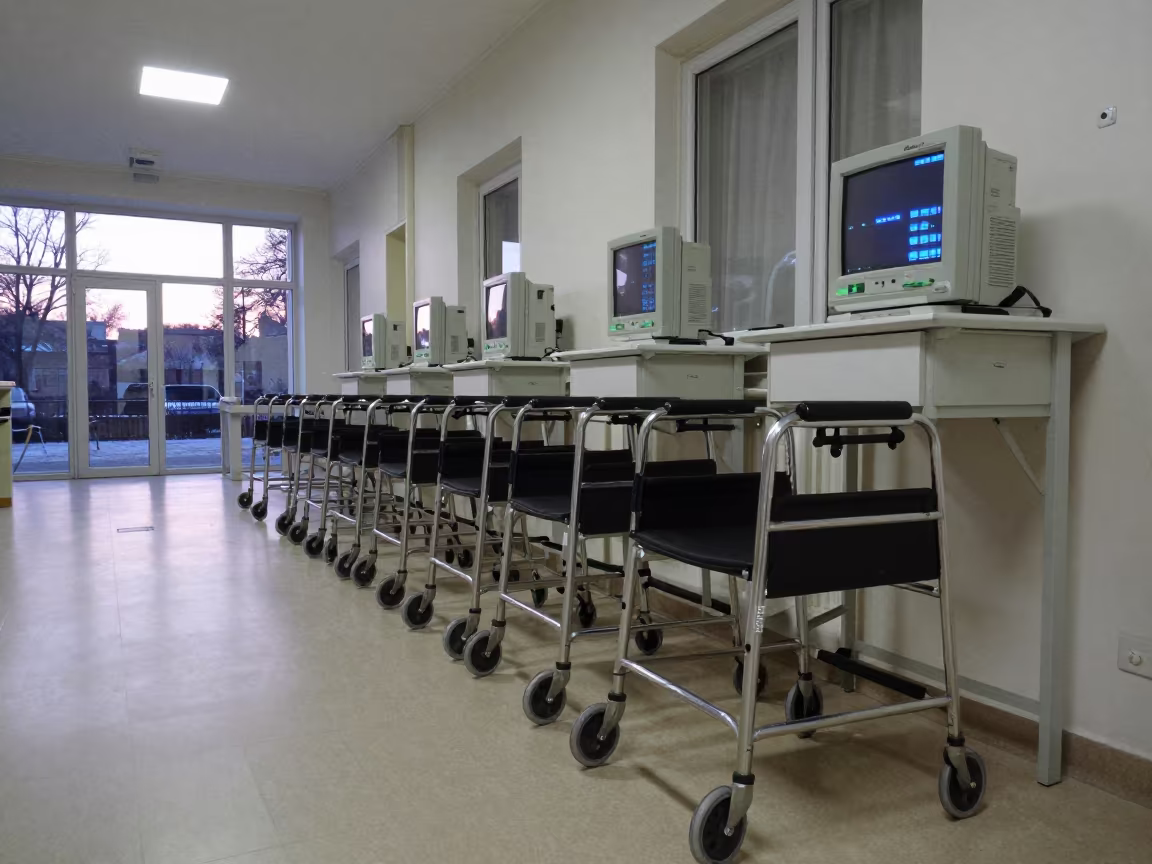 Early Morning Walker Bay in Brno Nurse Station in at a nurse station under monitor glow in Brno