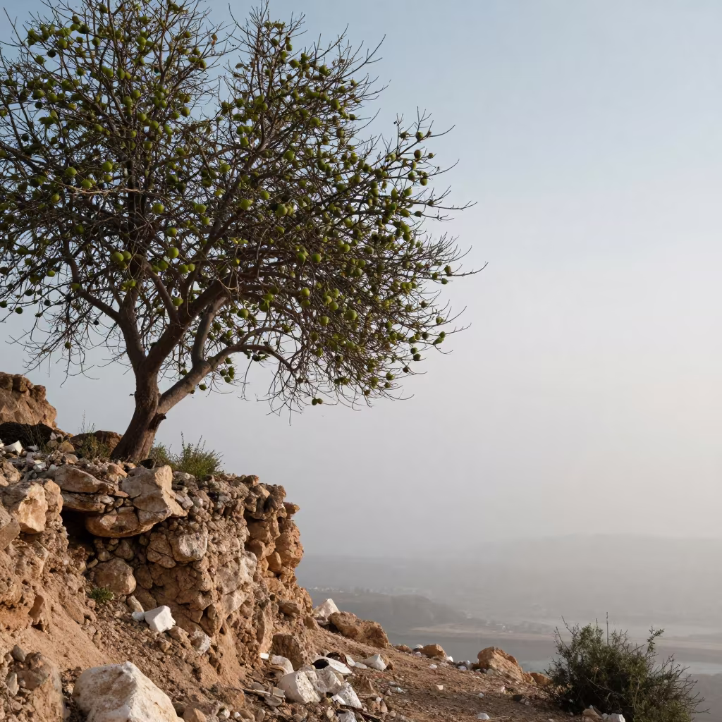 Early Spring Fig Tree on Salt Spray Cliff Near Ashdod in along a salt-sprayed cliff edge near Ashdod