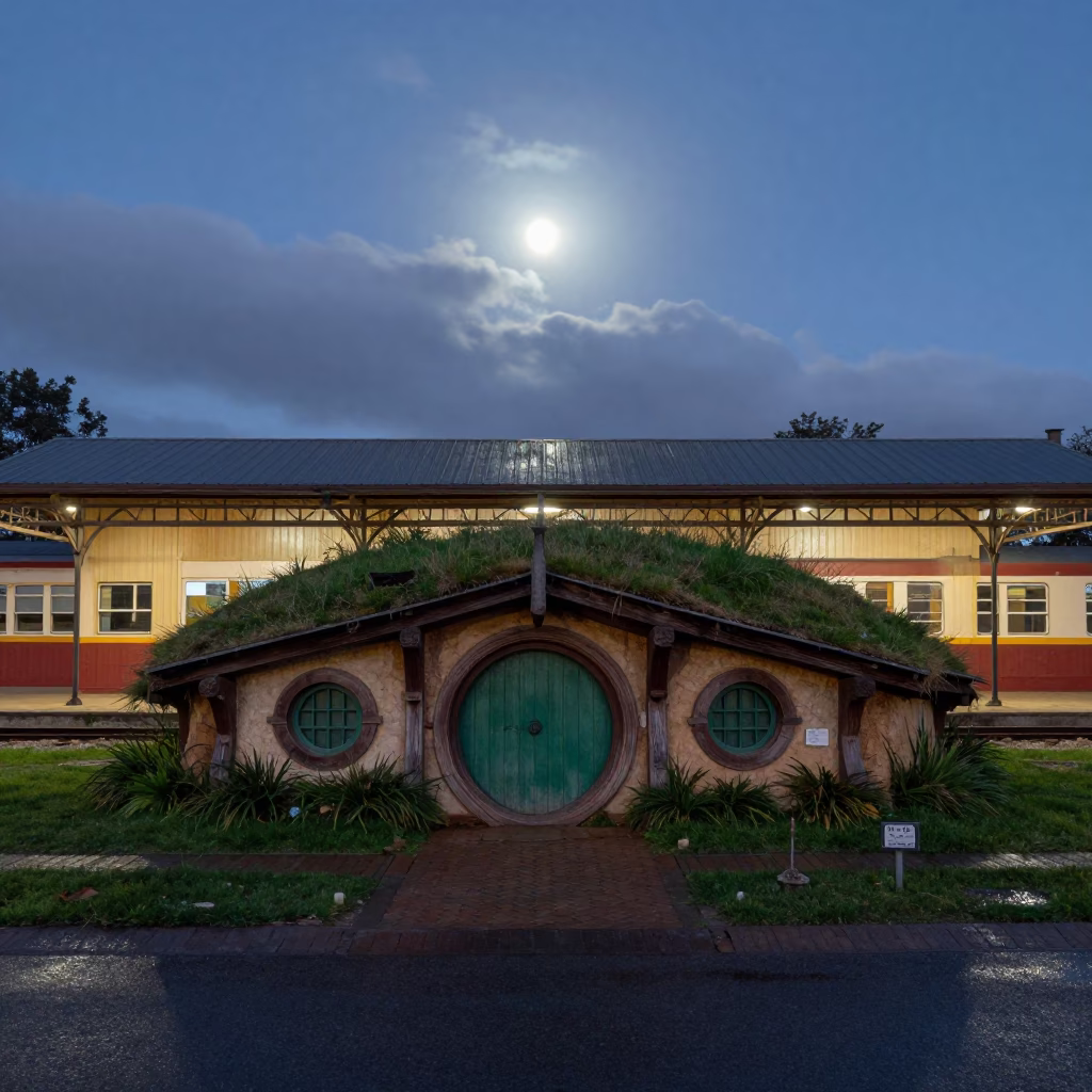 Earth House With Grass Roof In Chimoio Terminal in inside a restored train terminal in Chimoio