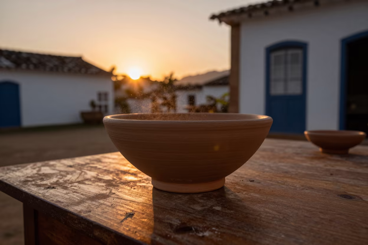 Earthenware Bowl Finger Marks Paraty Desk in on a writing desk in Paraty