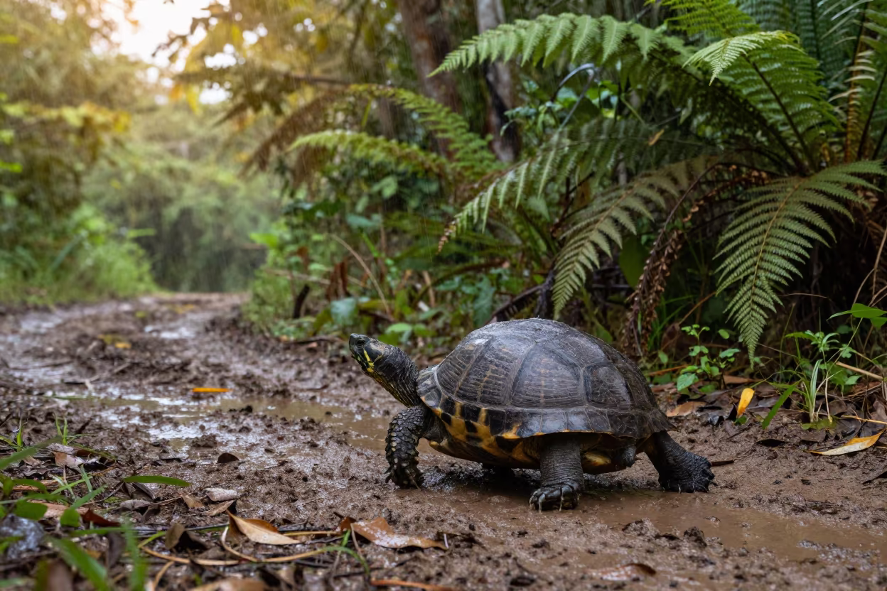 Eastern Box Turtle Crosses Rain Trail in in Grenada