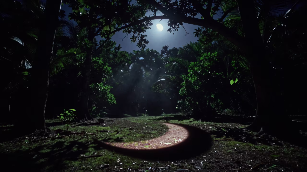 Eclipse Shadow Patterns Under Belize Tree in beneath a moon-washed horizon in Belize