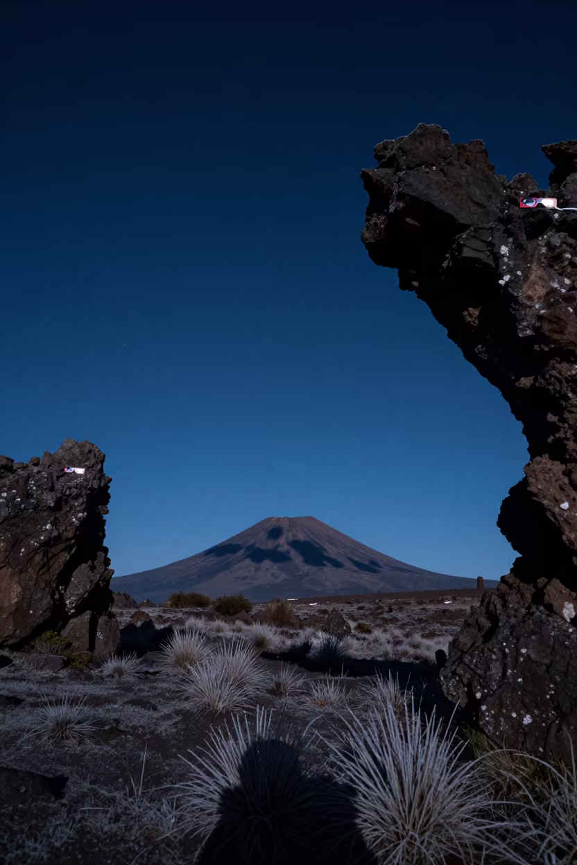 Eclipse Shadow on Quito Plateau at Night in from a frost-hushed ridgeline near La Ronda, Quito