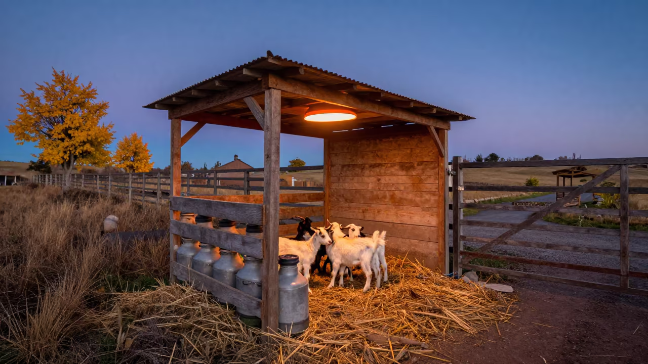 Ecuador Goat Kids in Kidding Shed at Sunset in along a feedlot lane in Ecuador