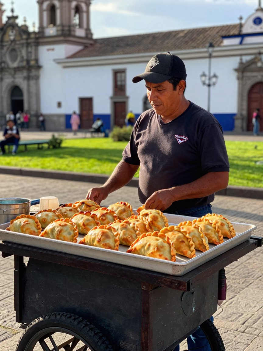 Ecuadorian Empanadas in Quito at The Early Afternoon Light in in Quito, Ecuador