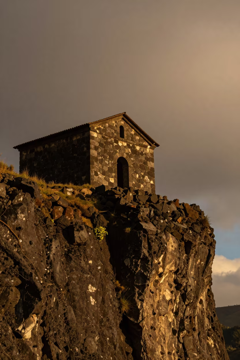 Ecuadorian Stone Hermitage Sunset Cliff View in in Ecuador