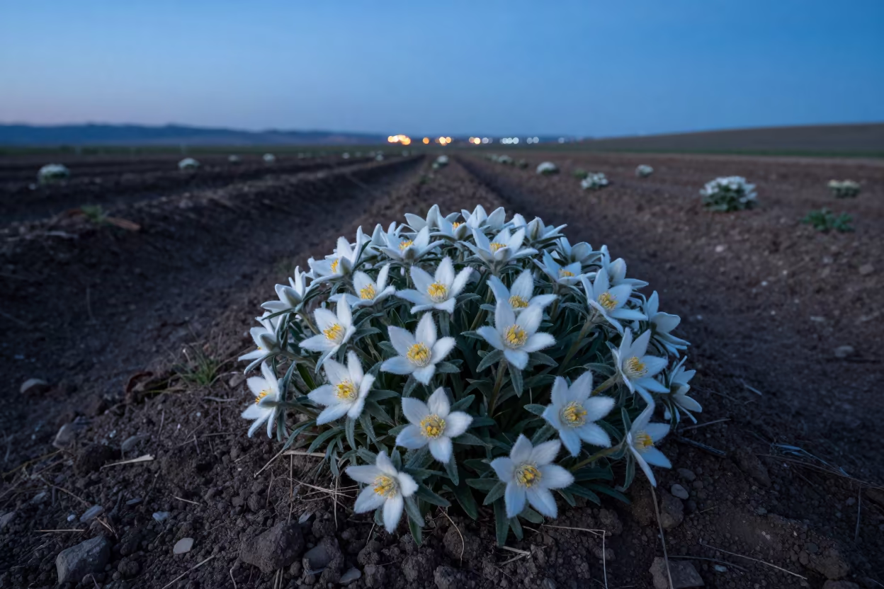 Edelweiss in Mongolian Terraced Gardens in among terraced garden plots in Inner Mongolia